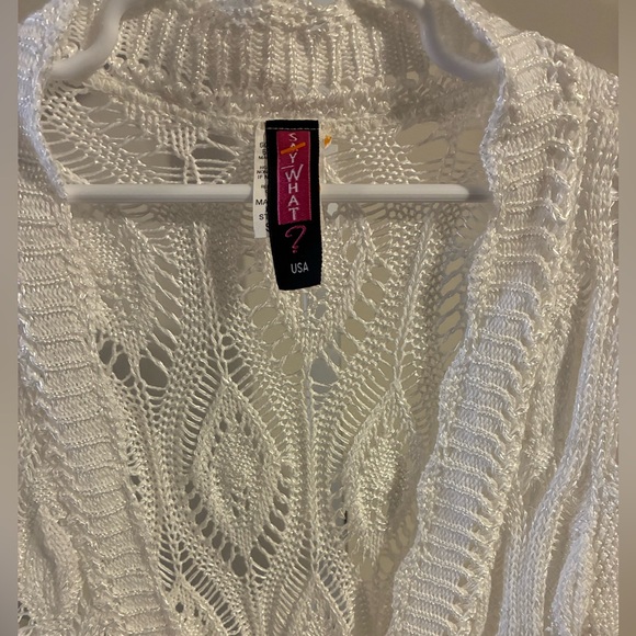 Say What? White Open Knit Ribbon-Tie Cardigan - Picture 3 of 5